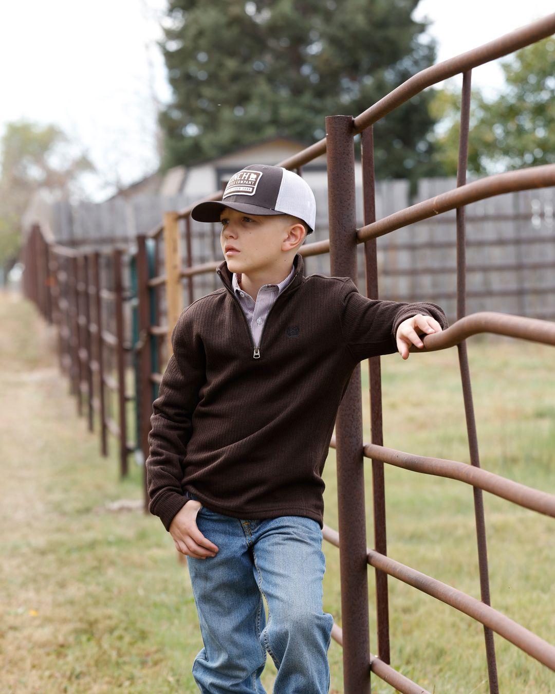 CINCH BOYS 1/4 ZIP - BRN
