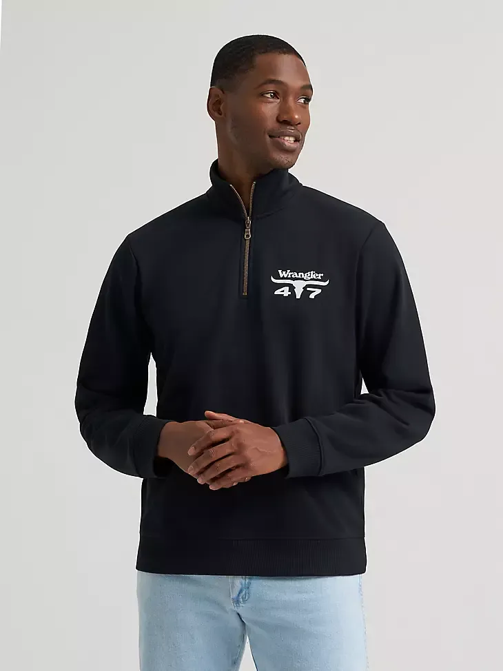 Men's Wrangler Longhorn Quarter Zip Pullover-Black Beauty