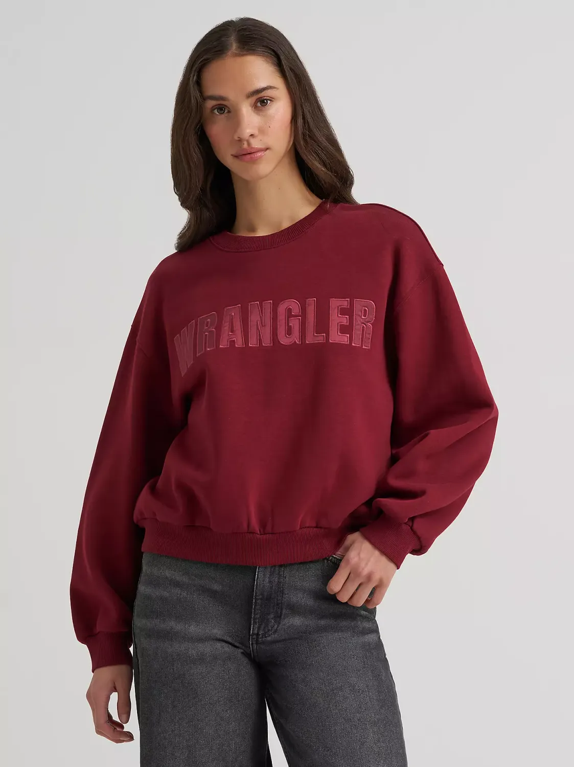 Wrangler Women's Logo Canyon Crew Pullover - Cabernet
