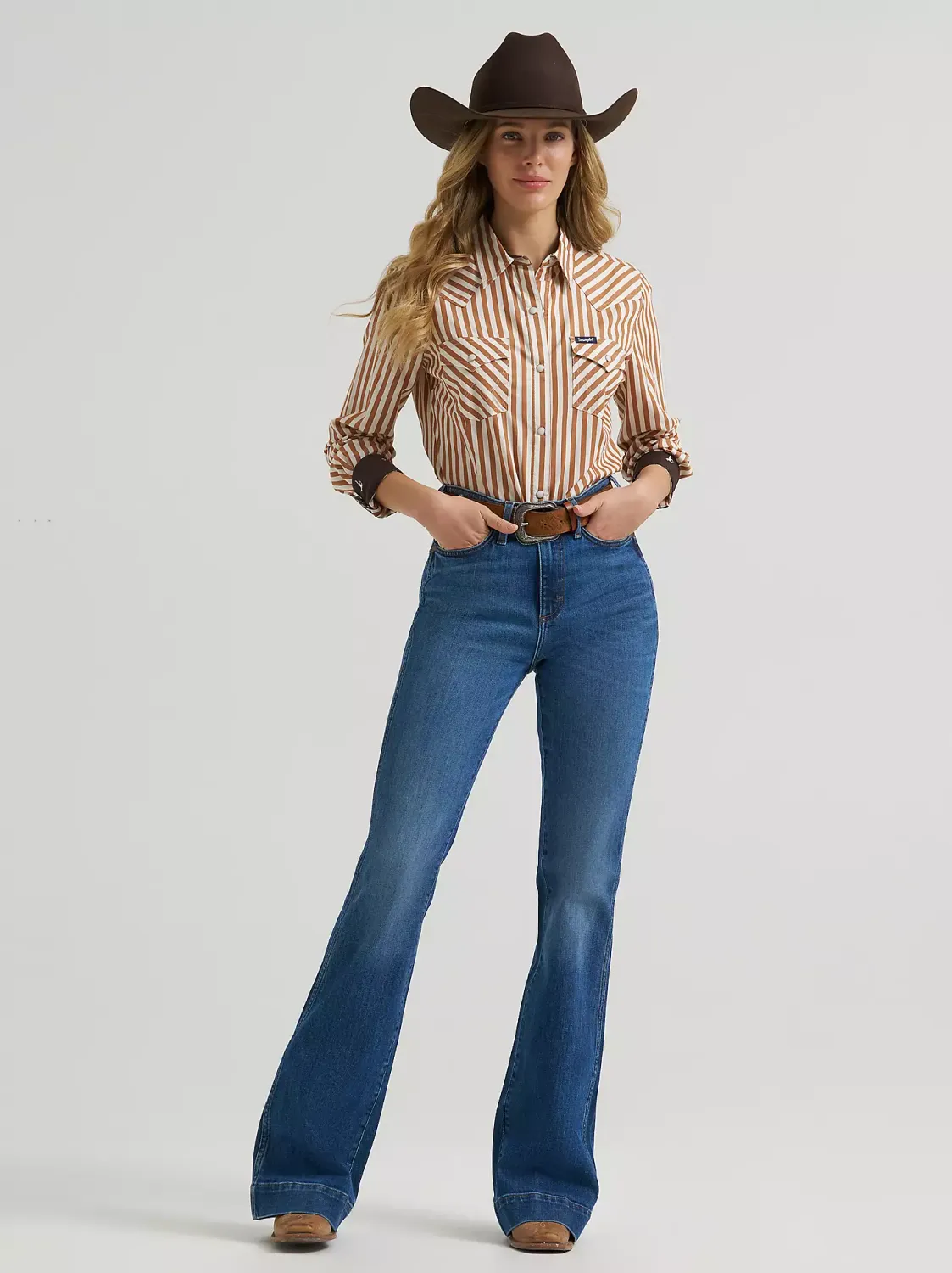 Women's Wrangler Olivia Western Slim Snap Shirt - Caramel Stripe