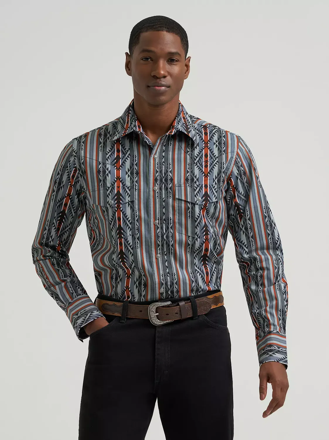 Wrangler Men's Checotah® Western Printed Shirt - Ridge Blue