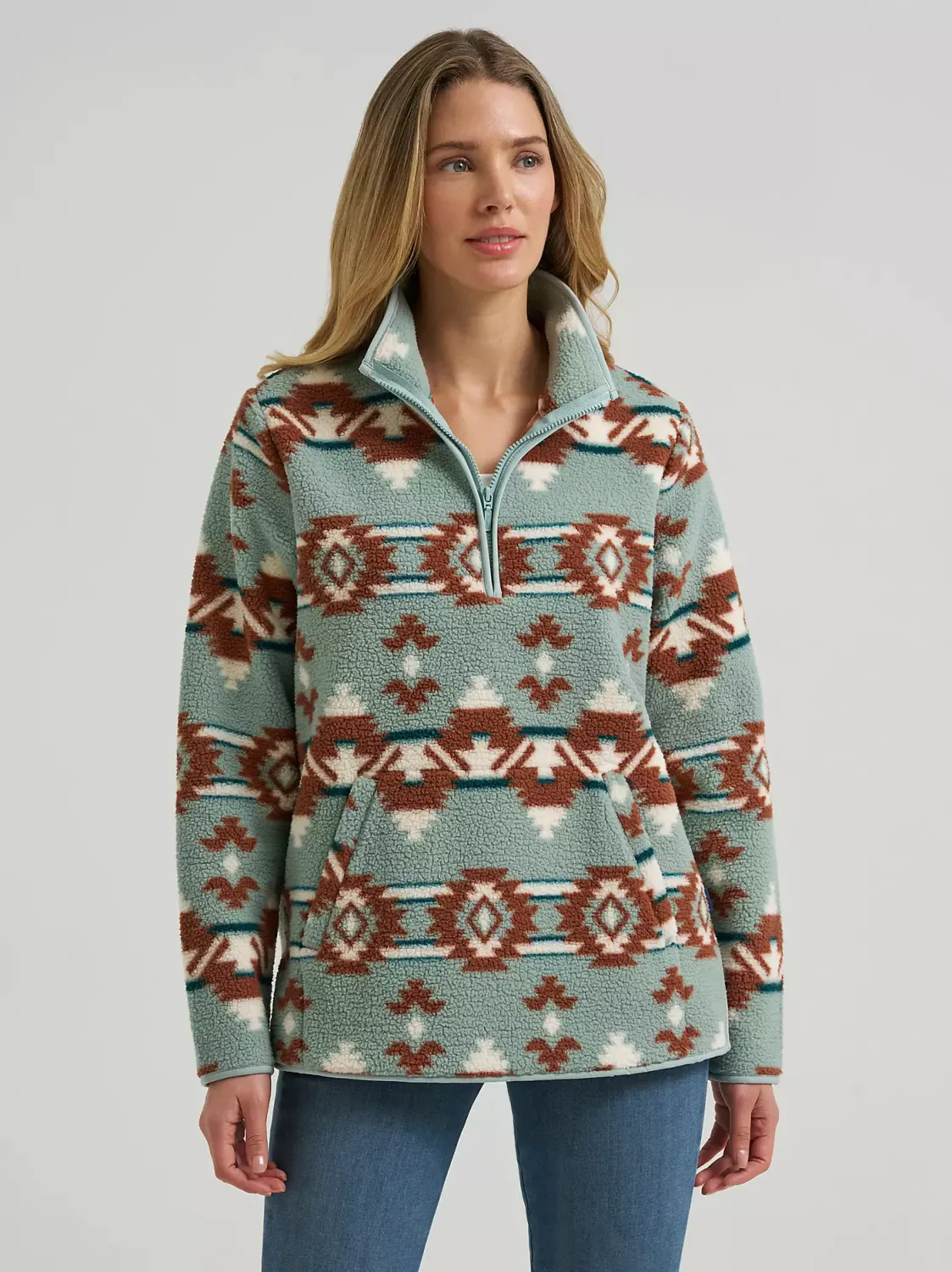 Women's Wrangler High Plains Sherpa Zip Pullover - Desert Blue