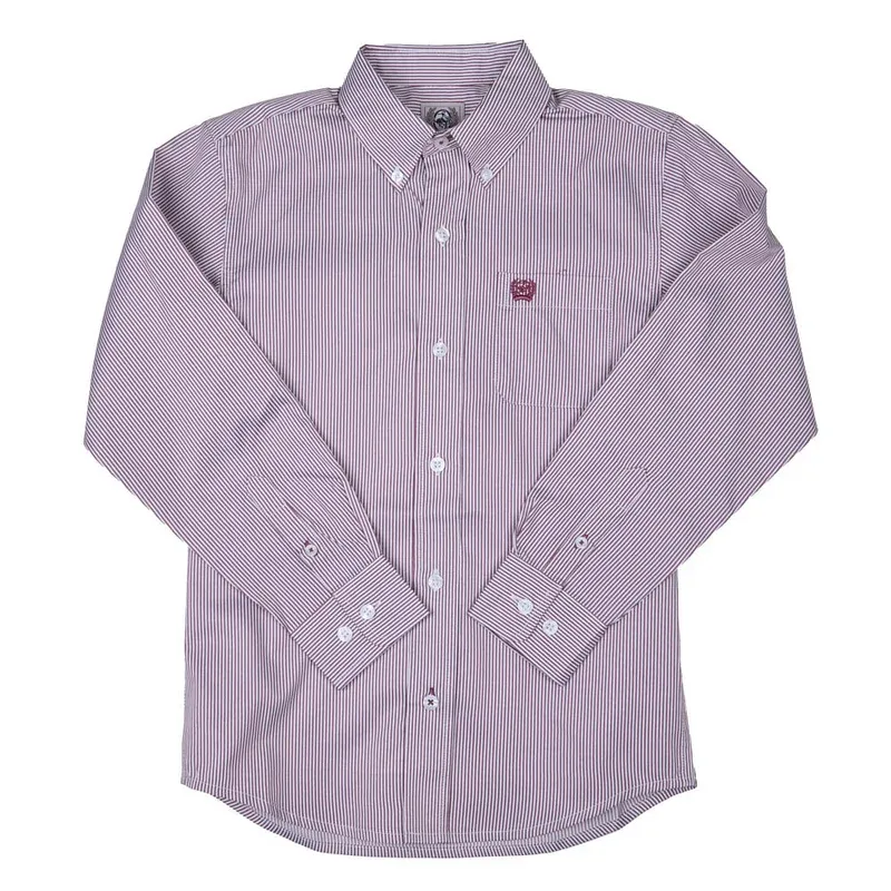 Cinch Boy's Long Sleeve White Stripe Shirt