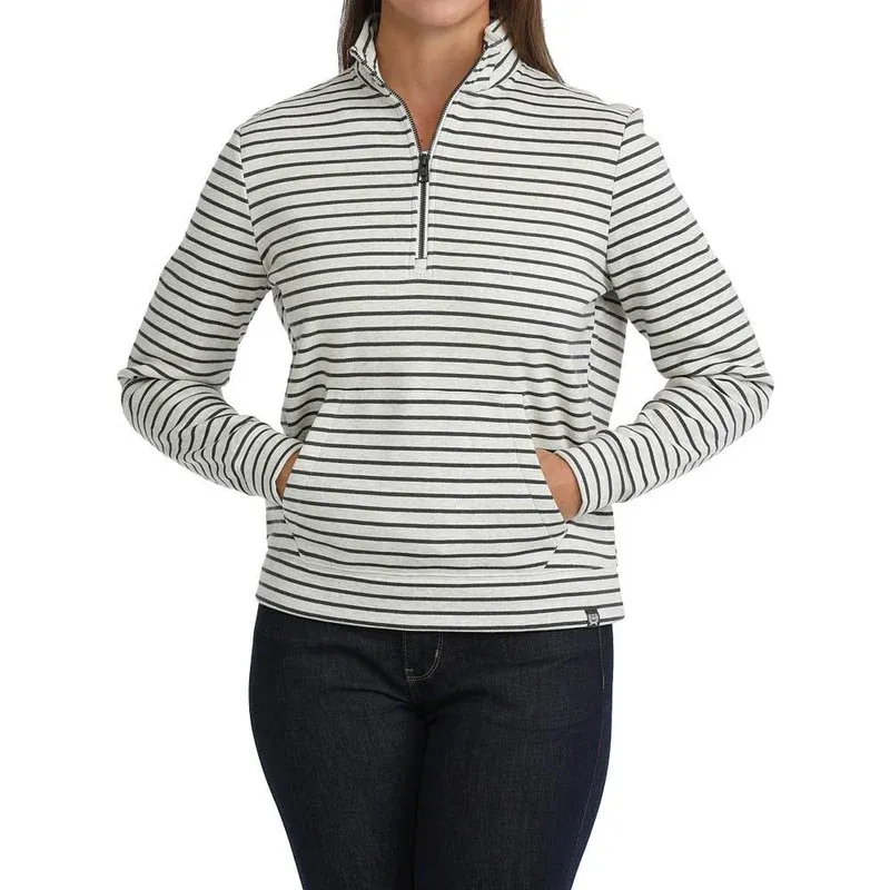 Cinch Women's White &amp; Black Striped Pullover