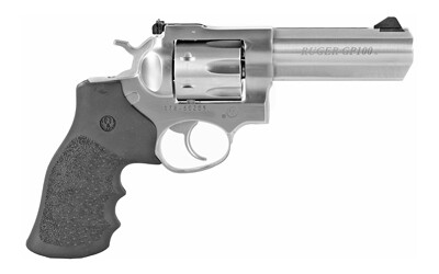 Ruger, GP100 Standard, Double Action, Revolver, 357 Magnum, 4.2&quot; Barrel, Stainless Steel, Satin Finish, Silver, Hogue Monogrip, Ramp Front and Adjustable Rear Sights, 6 Rounds, KGP-141