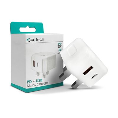 C3 PD + USB Dual Mains Charger USB &amp; USB-C