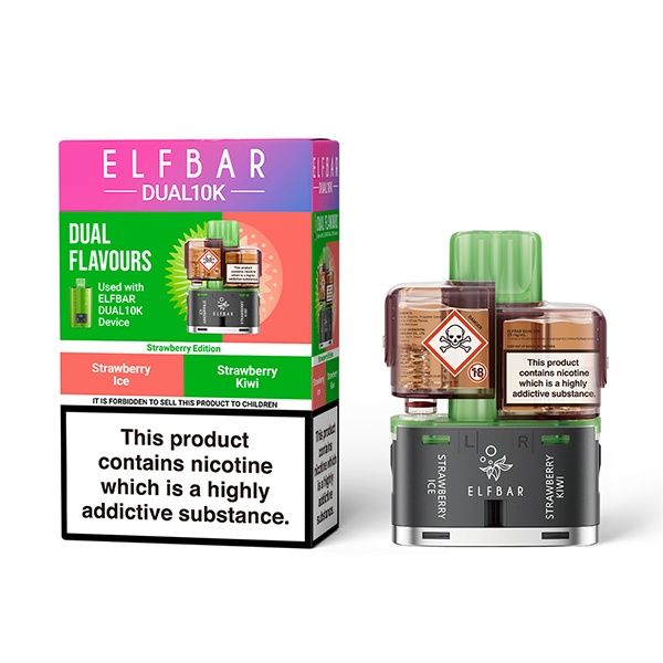 Elf Bar Dual 10k Pre-Filled Replacement Pod, Flavour: Strawberry Edition (Strawb Ice / Strawb Kiwi)