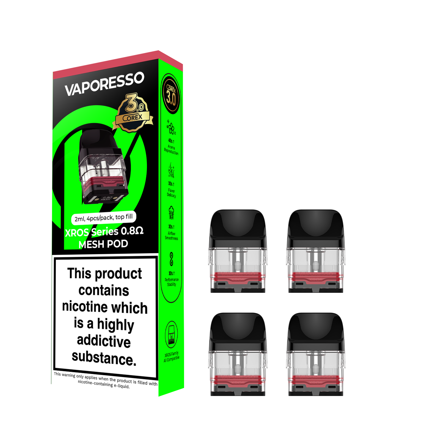 Vaporesso XROS Replacement Pod Corex3 (4 Pack) [LW7], Ohm: 0.8 (V3)