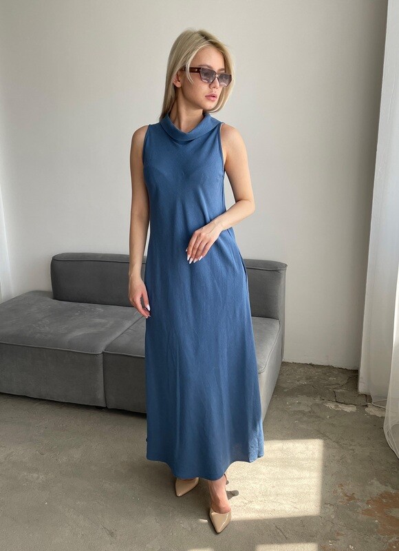 Платье "Камила", льняное, синее