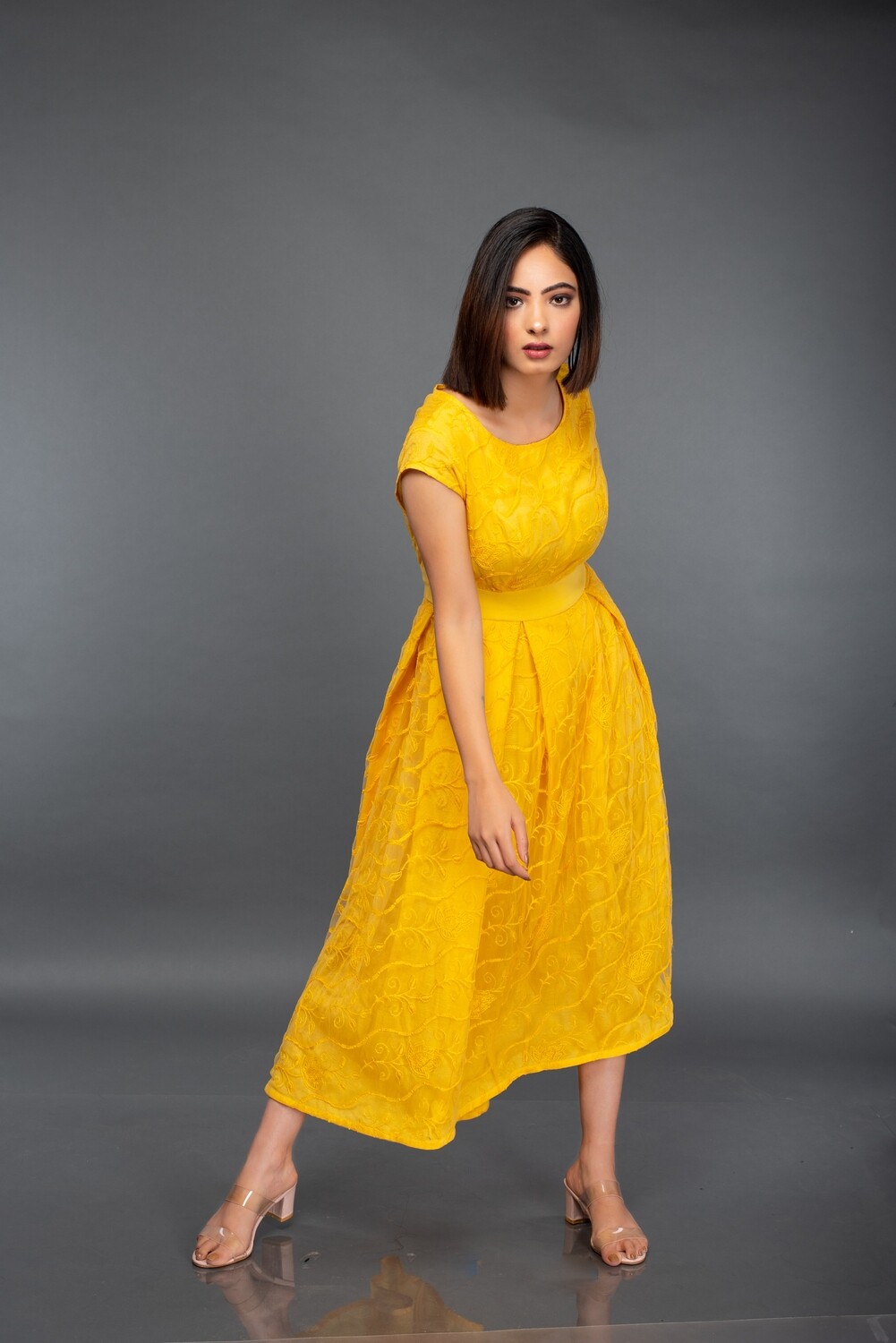 Mustard yellow top lace dress
