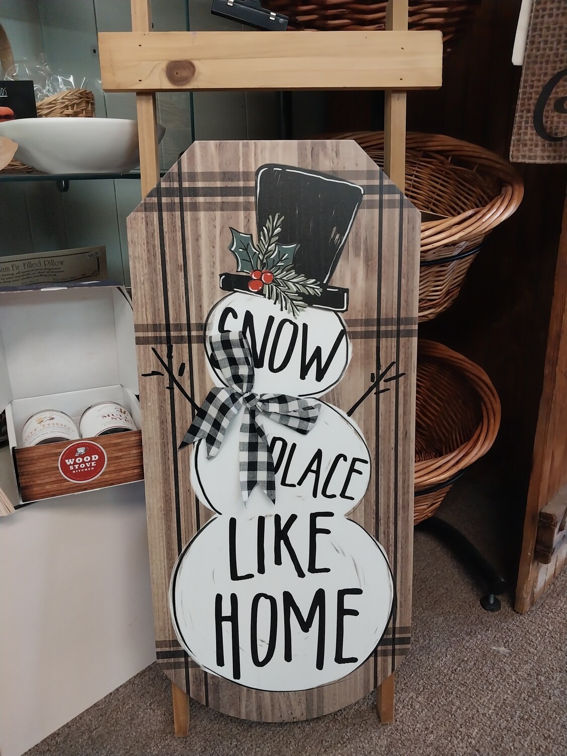 Wooden snowman sleigh