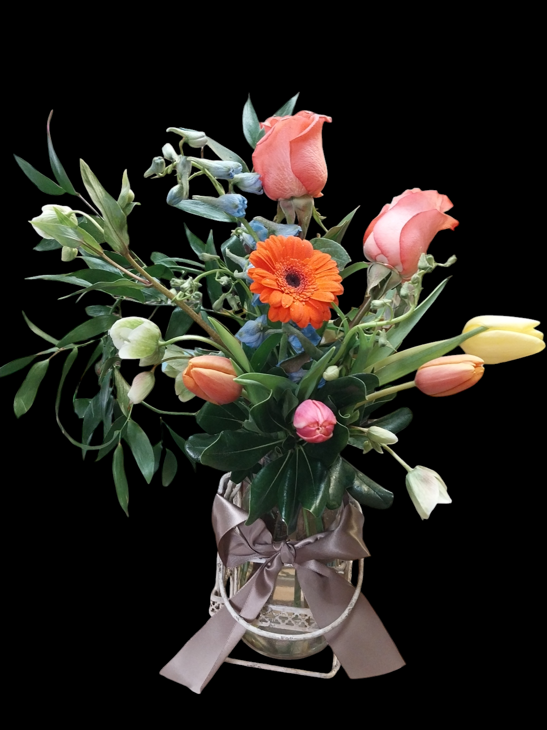 Designers Choice Antique jar with tin basket