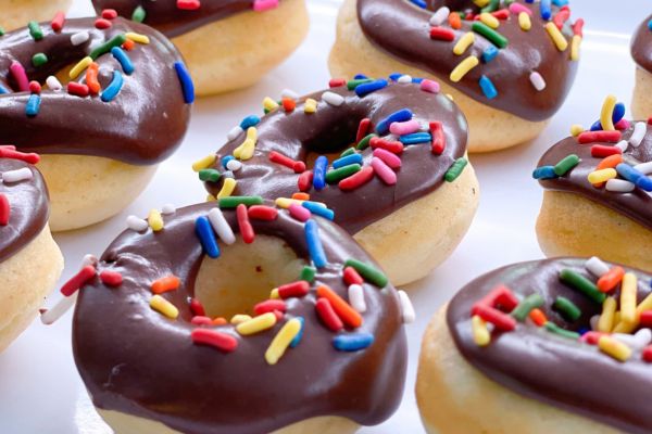 Mini Chocolate Vanilla Donuts, Dozen