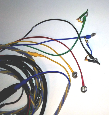 Reusable Tin EEG Sensor Cables - 36 inch. 5 different colored sensors per set (for Wireless Kit)