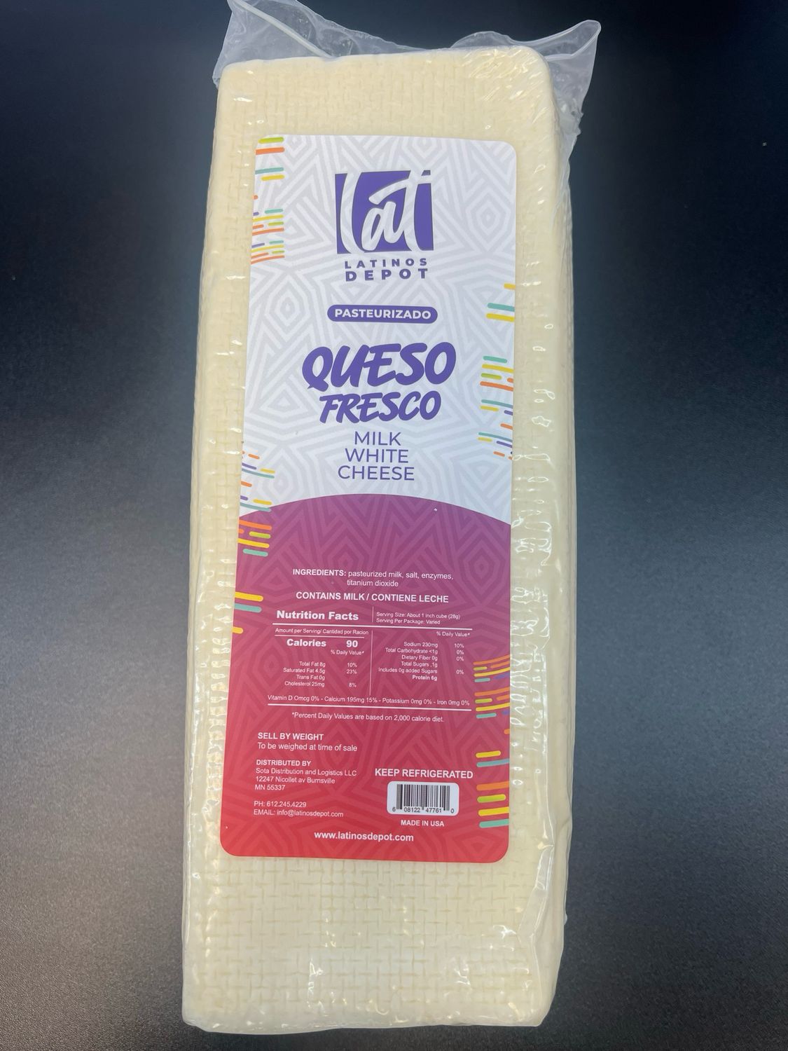 Queso Fresco en Barra por Libra promedio 6.5lb