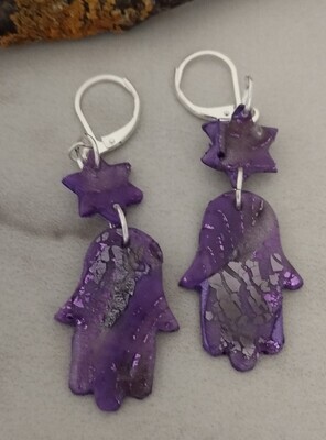 Hamsah, Dreidl and Menorah Purple earrings sets