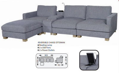 RYDGES 3 SEATER LOUNGE SUITE WITH OTTOMAN (GREY)