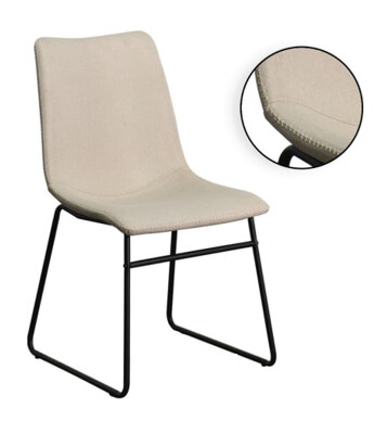 AVA BEIGE LINEN FABRIC CHAIR WITH CREAM STITCHING