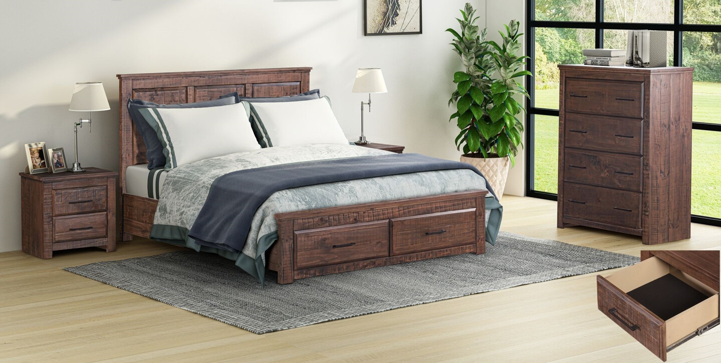 DENMARK QUEEN BED WITH 2 FRONT STORAGE DRAWERS