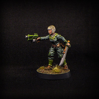 Sergeant, Female Imperial Soldier miniature, wargame guard, 28mm