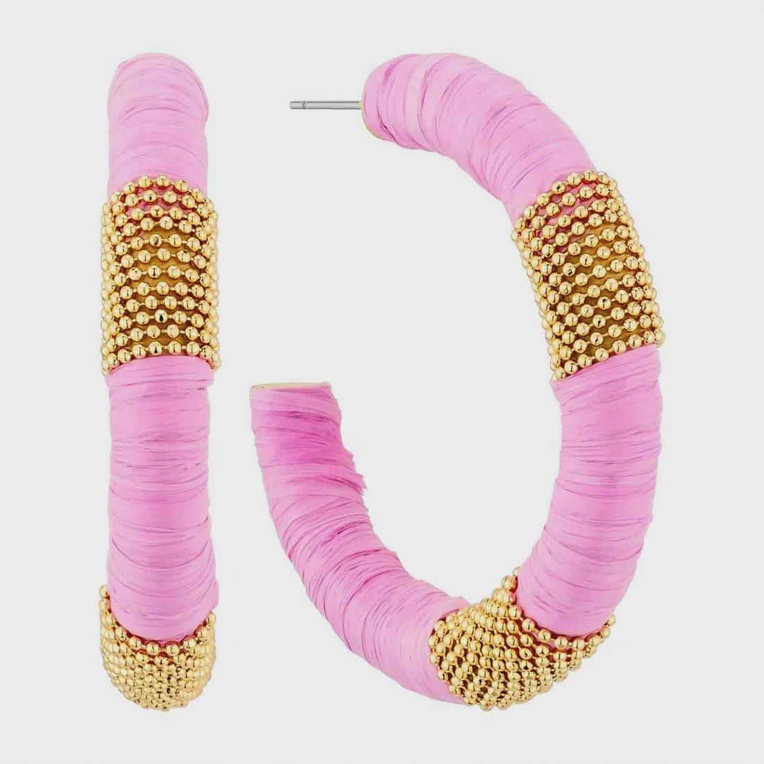 Raffia and Gold Bead Hoops