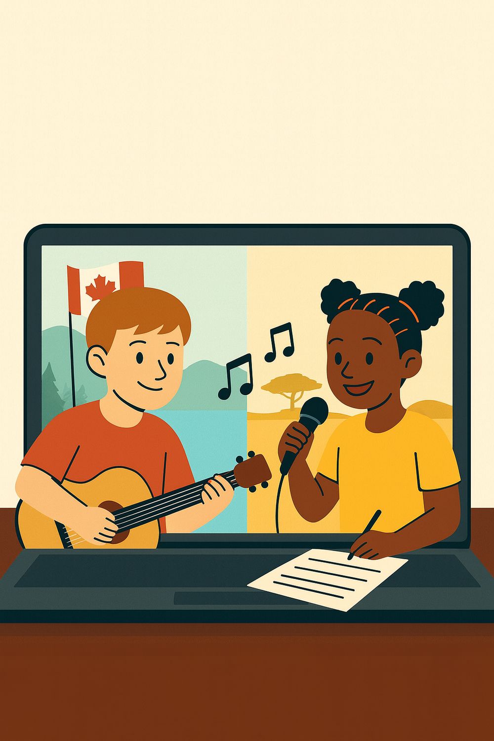 Atelier virtuel de composition de chansons entre deux régions ou deux pays