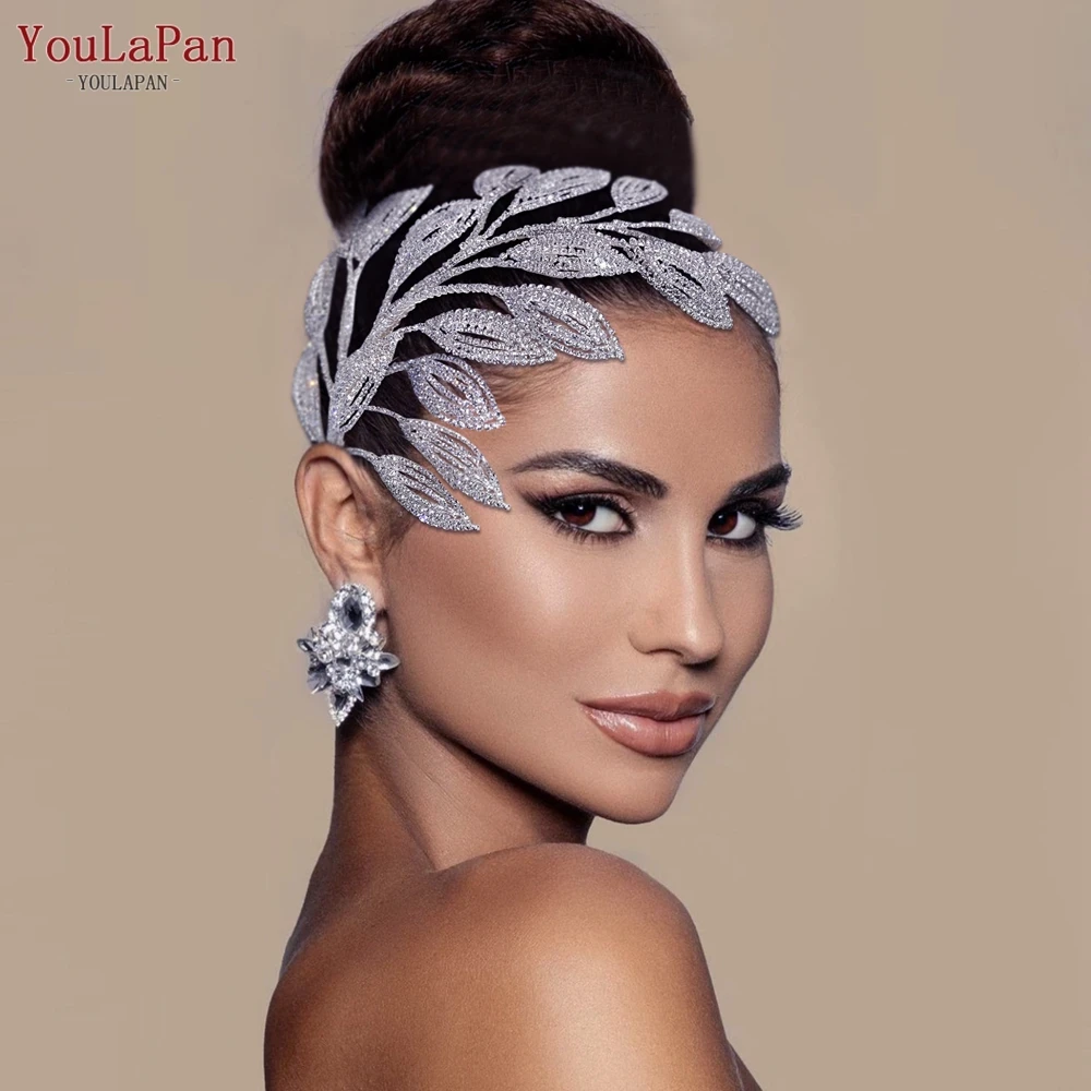 Bridal Tiara with Comb Leaf Wedding Hair Headwear Bride Crystal Women Headdress