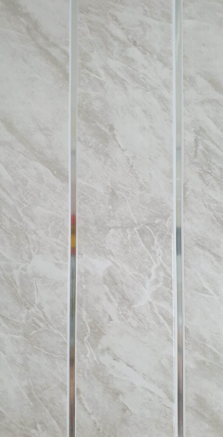 PEARL GREY MARBLE WITH SILVER V STRIPS  (250MM gloss pack of 5)