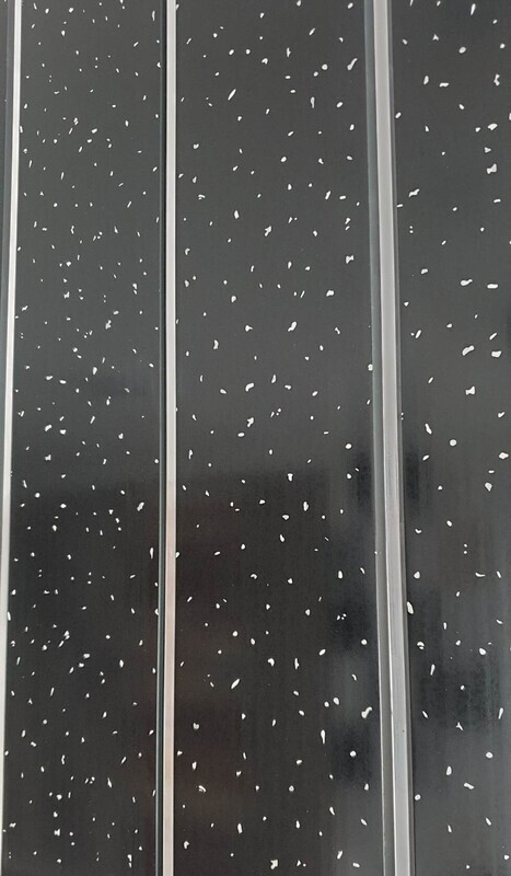 BLACK SPARKLE WITH SILVER V STRIPS  (250MM gloss pack of 5)