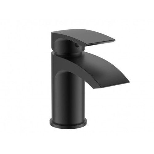 KHLOE MATT BLACK MINI BASIN MIXER &amp; SLOTTED SPRUNG WASTE