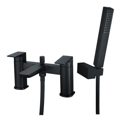 HYDRO MATT BLACK DECK MOUNTED BATH SHOWER MIXER &amp; SHOWER KIT
