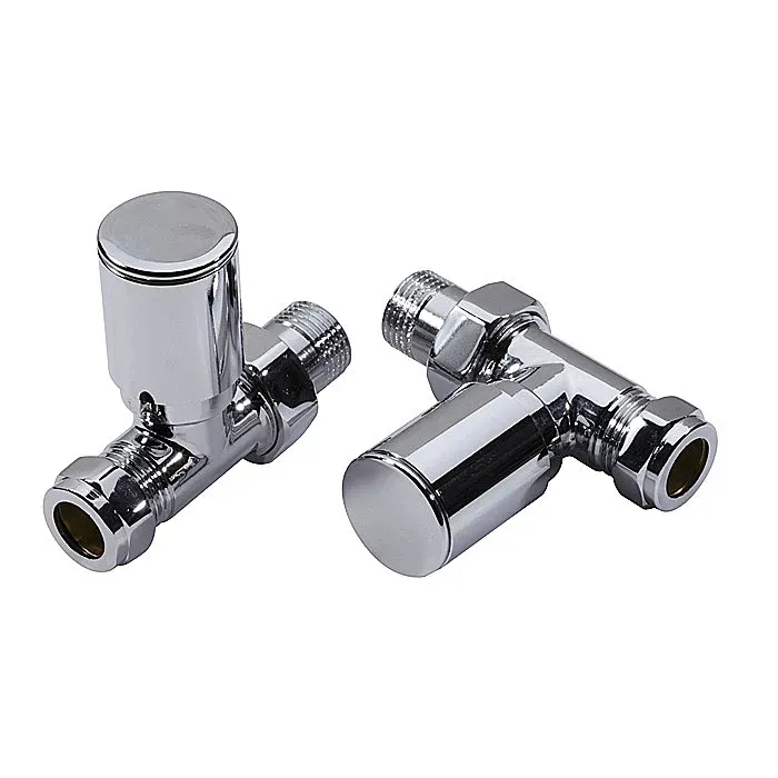 Round Chrome Straight Radiator Valves (Pair) POO608