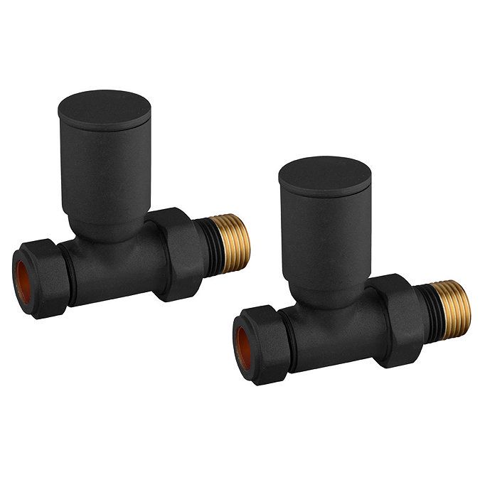 Round Black Straight Radiator Valves (Pair) PO1535