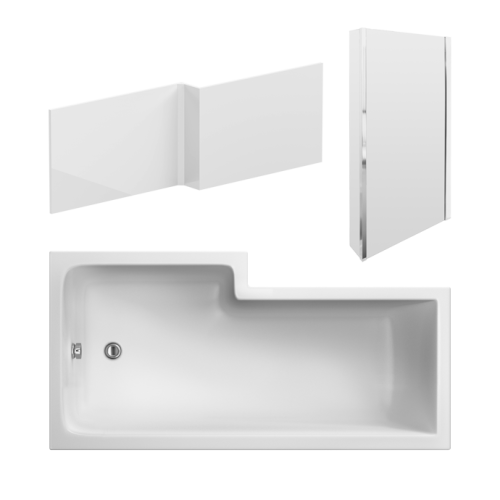 L-Shape 1700mm Shower Bath, Front Panel &amp; Fixed Screen - Right Hand SBATH06