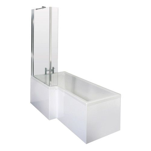 L-Shape 1700mm Shower Bath, Front Panel &amp; Hinged Screen - Left Hand HSSBATH10-LH