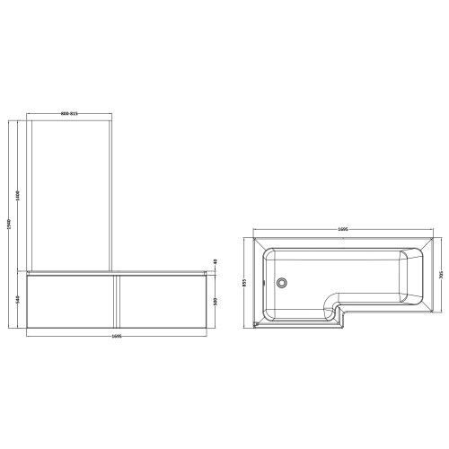 L-Shape 1700mm Shower Bath, Front Panel & Hinged Screen - Left Hand HSSBATH10-LH