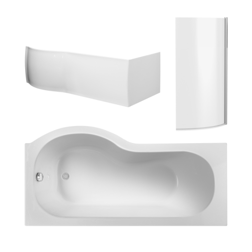 P-Shape 1700mm Shower Bath, Front Panel &amp; Screen - Right Hand SBATH23