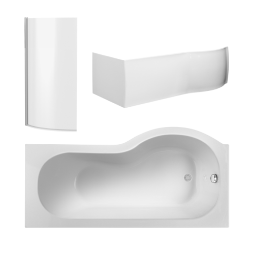 P-Shape 1700mm Shower Bath, Front Panel &amp; Screen - Left Hand SBATH22