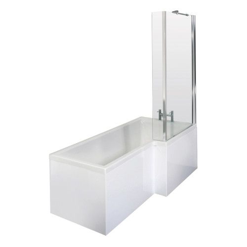 L-Shape 1700mm Shower Bath, Front Panel &amp; Hinged Screen - Right Hand HSSBATH11-RH