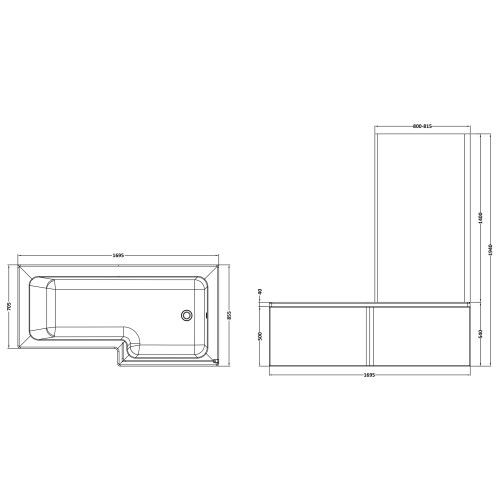 L-Shape 1700mm Shower Bath, Front Panel & Hinged Screen - Right Hand HSSBATH11-RH