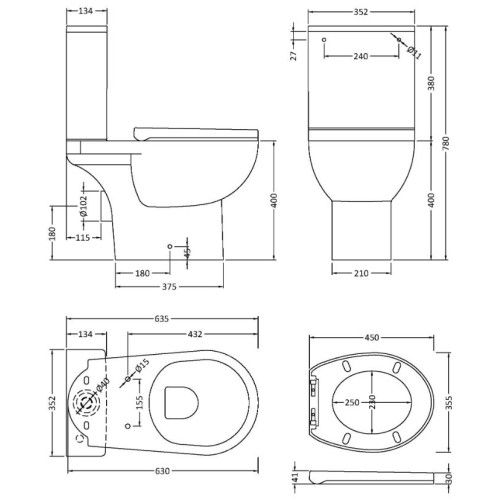 Nuie Space Rimless Close Coupled Modern Toilet + Soft Close Toilet Seat NCS750