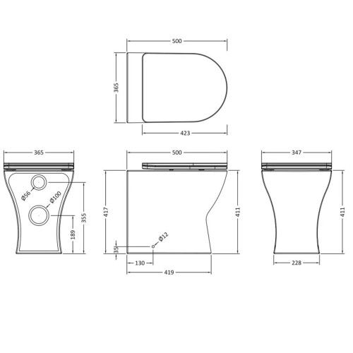 Nuie Freya Rimless Back To Wall Toilet & Soft Close Seat NCG306