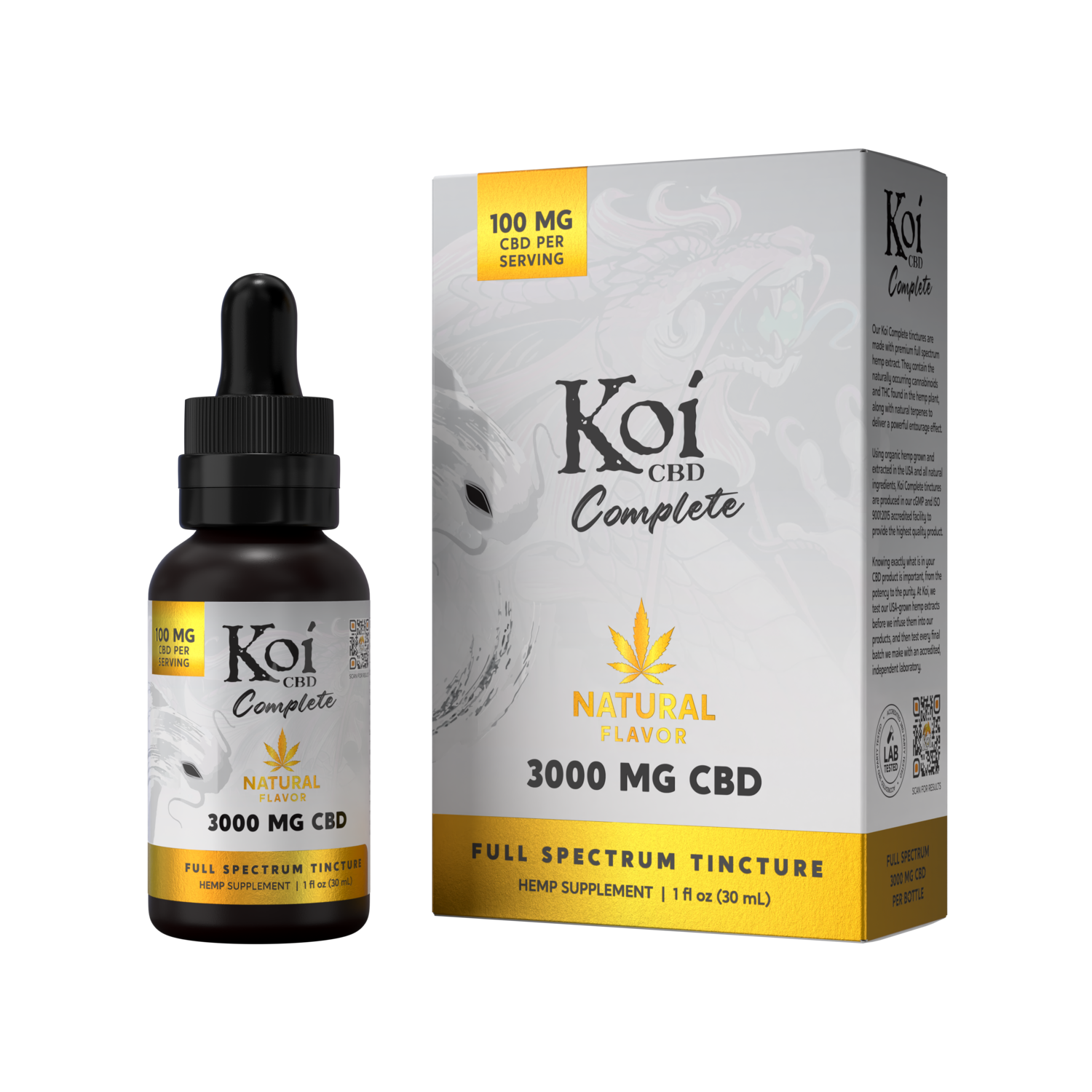 Koi Complete Full Spectrum CBD Tincture - Natural Hemp Flavor 3000mg