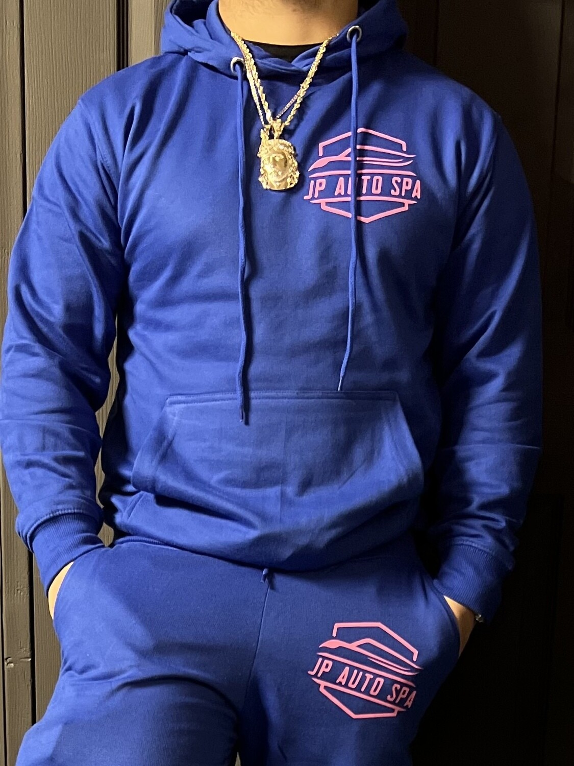 Royal blue hoodie (pink logo)