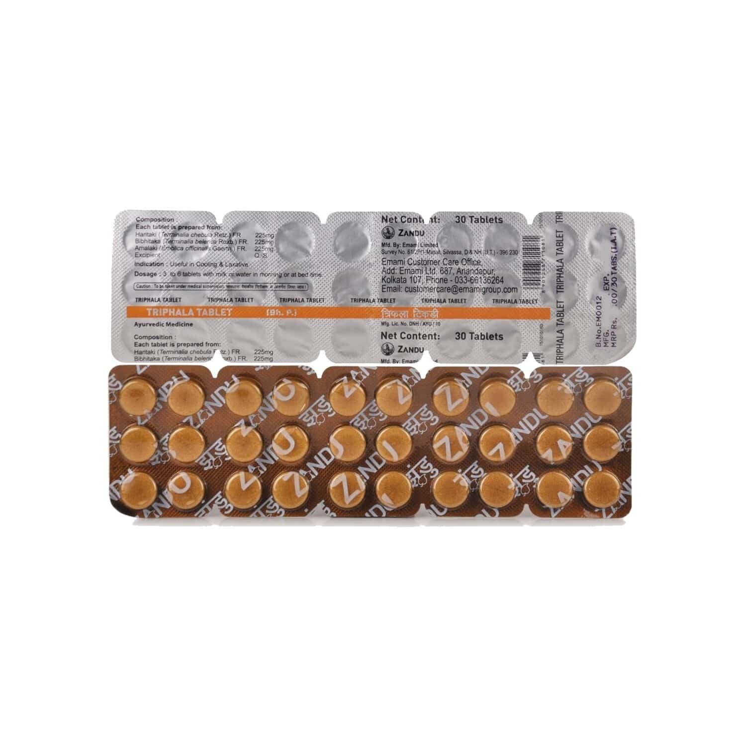 Zandu Triphala Tablet - 180 Tablets (6 strips x 30 Tabs)