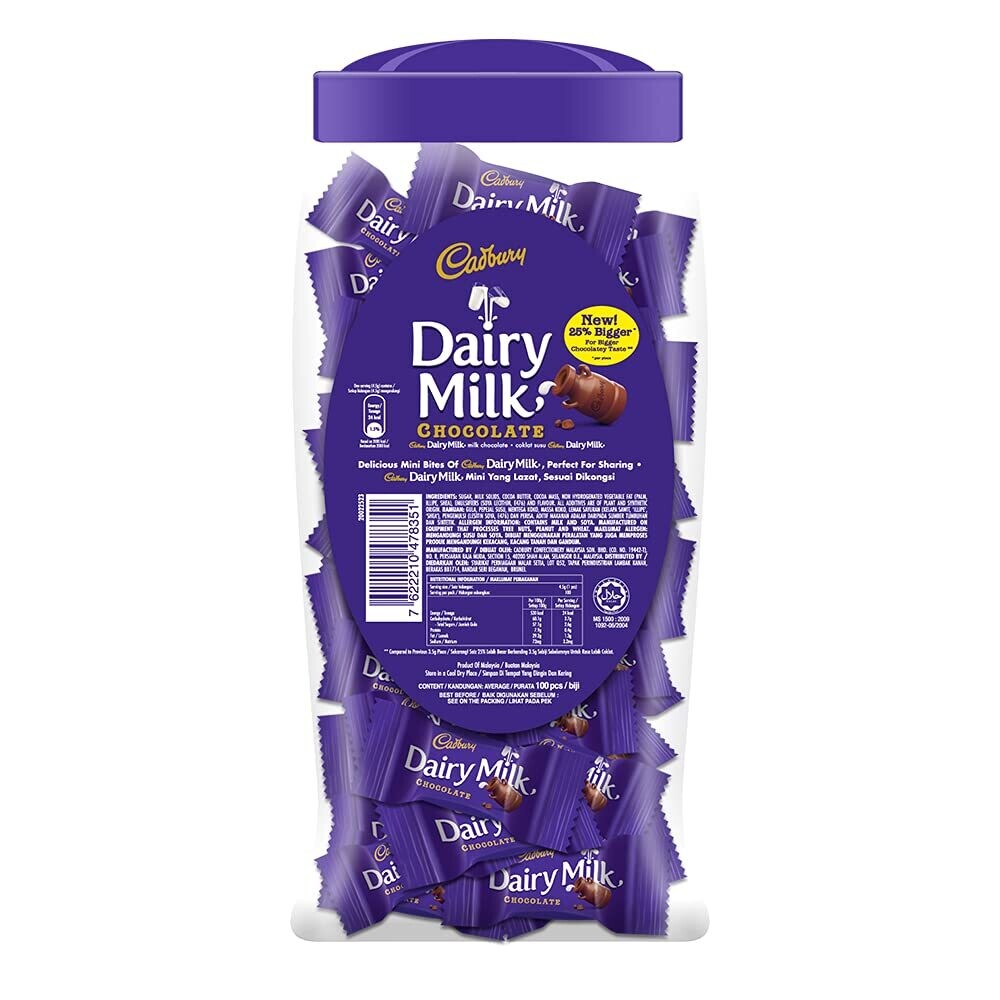 Cadbury, Dairy Milk Chocolates Jar 100 Pcs, 450 G