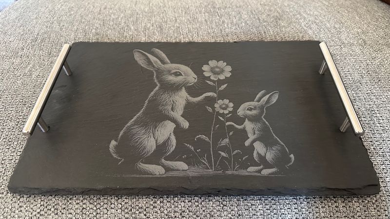 Plateau  Ardoise Lapins, 380 mm x 250 mm