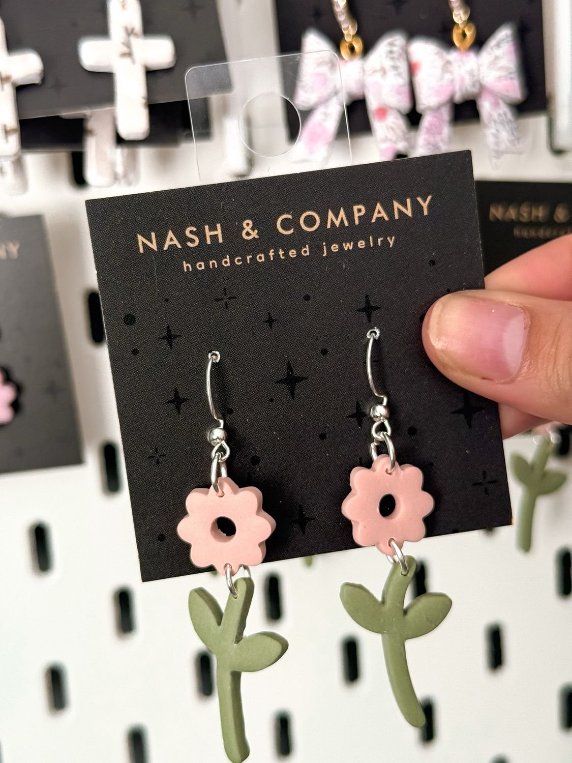 Silver Pink Flower Earrings