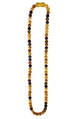ქარვის ყელსაბამი გაუპრიალებელი სხვადასხვა ფერი მრგვალი ქარვებით