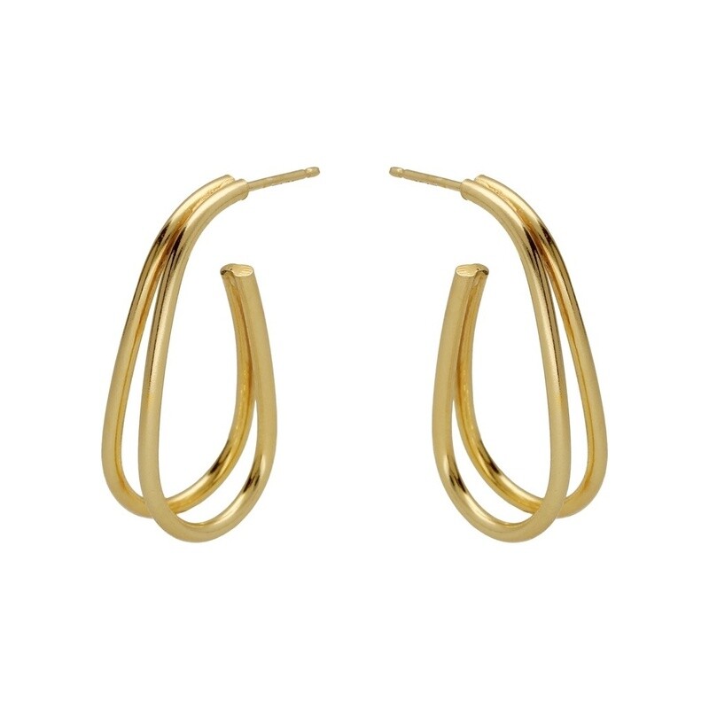 კოპენჰაგენი მოოქროვილი ვერცხლის წაგრძელებული ფორმის ორმაგი რგოლის საშუალო საყურეები Victoria Cruz